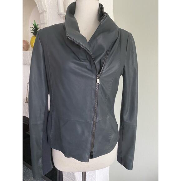 Vince Grey Leather Jacket - Picture 2 of 14